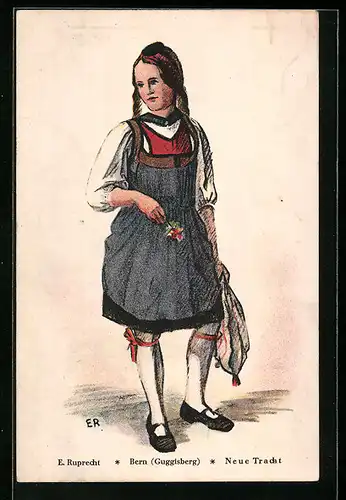 Künstler-AK Guggisberg, Junge Frau in neuer Tracht