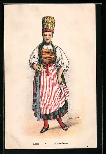 Künstler-AK Kern, Hallerbraut in Trachtenkleidung