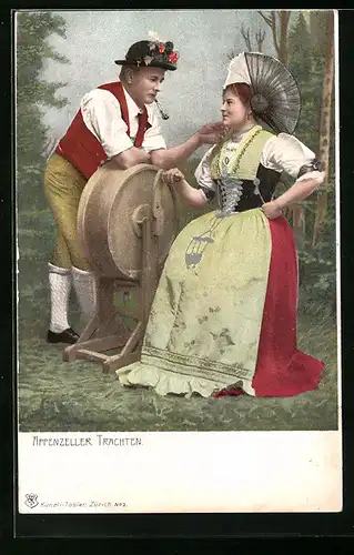 AK Paar in Appenzeller Trachten mit Schleifstein