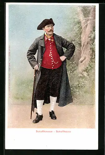 AK Mann aus Schaffhausen in Tracht mit Mantel und Hut