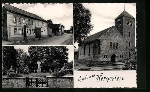 AK Hergarten, Gasthaus Lauterbach, Kirche, Friedhof