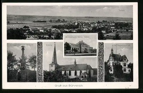 AK Bürvenich, Gesamtansicht mit Umland, Kriegerdenkmal 1870 /71, Kirche