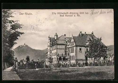 AK Honnef /Rh., Elly-Hölterhoff-Böcking-Stift mit Strasse und Berg
