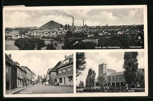 AK Palenberg, Kirchstrasse mit Geschäften, Kirche, Totalansicht