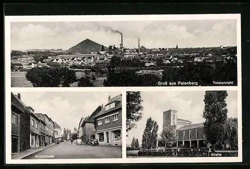 AK Palenberg, Kirchstrasse mit Geschäften, Kirche, Totalansicht