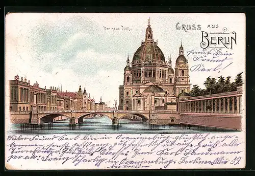 Lithographie Berlin, Der neue Dom mit Brücke