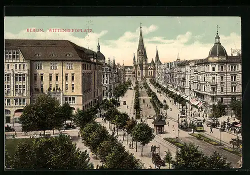 AK Berlin, Wittenbergplatz mit Kirche und Strassenbahn