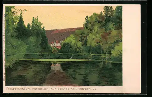 Künstler-AK Friedrichroda, Durchblick auf Schloss Reinhardsbrunn