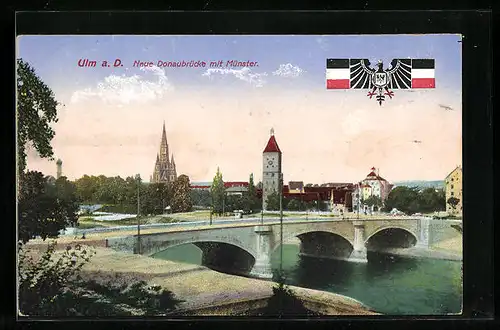 AK Ulm a. D., neue Donaubrücke mit Münster