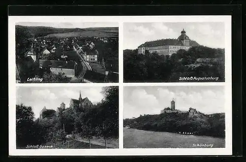 AK Leissling, Gesamtansicht mit Schloss Augustusburg, Schloss Goseck, Schönburg