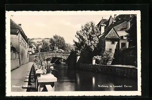 AK Wolfsberg im Lavanttal, Blick auf Fluss und Brücke