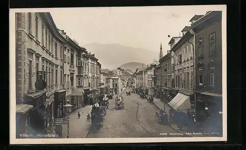AK Villach, Hauptplatz mit Kutschen
