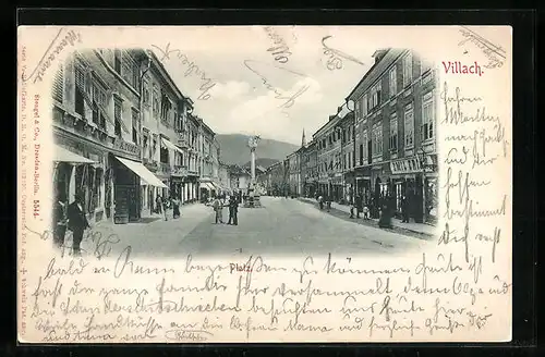AK Villach, Hauptplatz mit Menschen