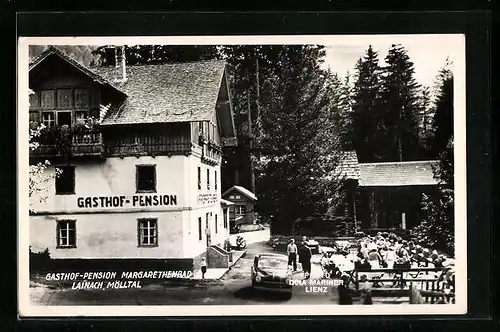 AK Lainach /Mölltal, Gasthof-Pension Margarethenbad mit Besuchern, Auto