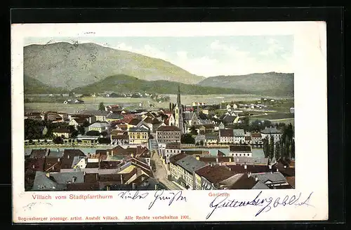 AK Villach, Ortsansicht vom Stadtpfarrthurm
