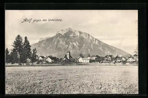 AK Salzburg-Anif, Ortsansicht mit den Untersberg