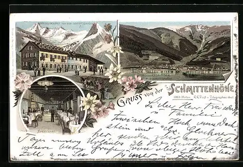 Lithographie Zell a. See, Hotel auf der Schmittenhöhe, Grossglockner