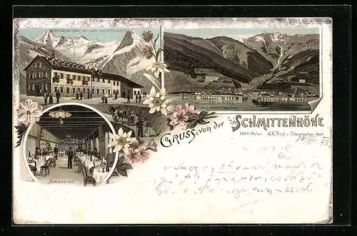 Lithographie Zell a. See, Hotel, Grossglockner von der Schmittenhöhe