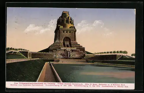 AK Leipzig, Völkerschlachtdenkmal mit Bassin