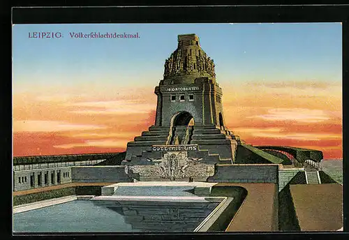 AK Leipzig, Völkerschlachtdenkmal im Morgenrot