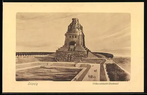 AK Leipzig, Völkerschlachtdenkmal mit Besuchern auf der Promenade