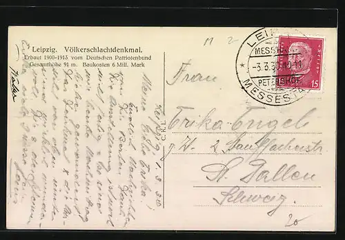 AK Leipzig, Völkerschlachtdenkmal aus der Vogelschau