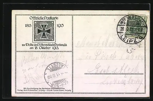 Künstler-AK Leipzig, Völkerschlacht-Denkmal, 1813-1913
