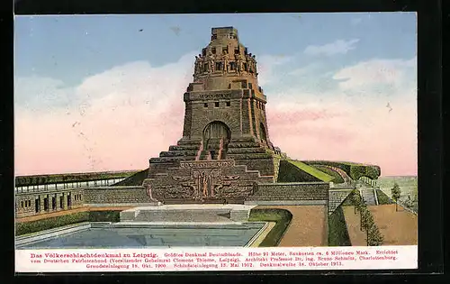 AK Leipzig, Völkerschlachtdenkmal in der Morgendämmerung