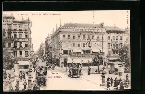 AK Berlin, Unter den Linden u. Friedrichstrasse