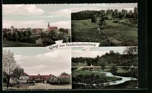 AK Niederbardenberg, Flusspartie, Ortspartie mit Kirche