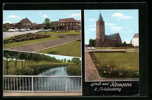 AK Kempen b. Heinsberg, Flusspartie, Kirche