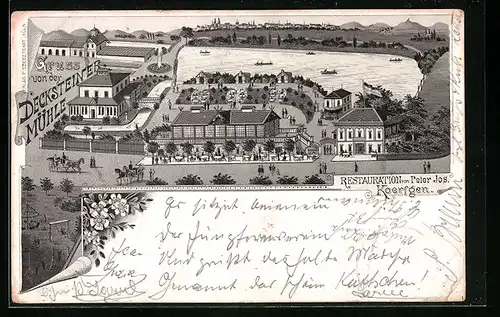 Lithographie Köln, Restaurant Decksteiner Mühle von P. J. Koerfgen