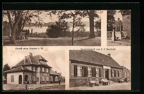 AK Dabel i. M., Gasthaus von P. F. Bentfeldt, Bahnhof