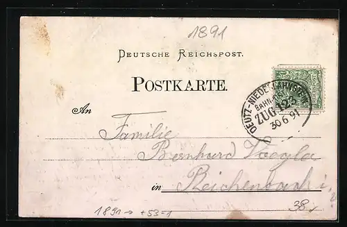 Vorläufer-Lithographie Königswinter, Hotel Düsseldorfer Hof, Totalansicht 1891