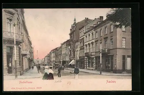 AK Aachen, Hochstrasse mit Passanten und Wach- und Schliessgesellschaft