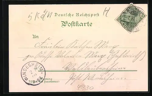 Lithographie Mülheim /Rh., Blick vom Rheinwerfte, Kaiser- und Krieger-Denkmal