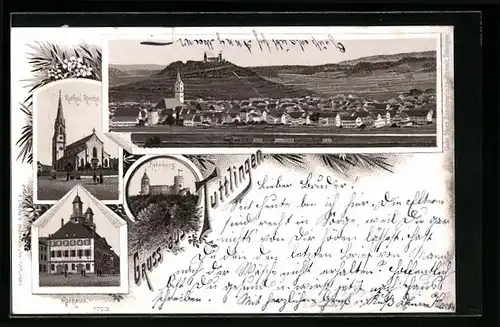 Lithographie Tuttlingen, Katholische Kirche, Hohnberg, Rathaus