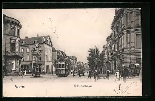 AK Aachen, Wilhelmstrasse mit Strassenbahn