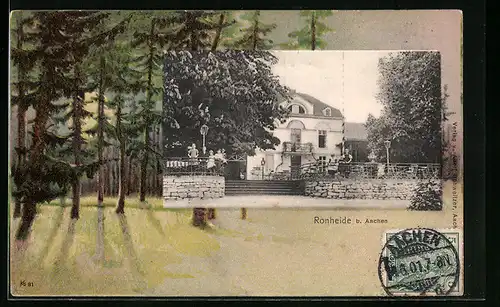 AK Aachen, Gasthaus Ronheide, Tannenwald bei Mondschein, Passepartout