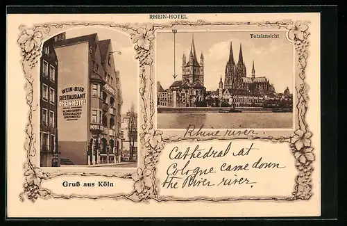 AK Köln, Rhein-Hotel von L. Gummersbach, Totalansicht