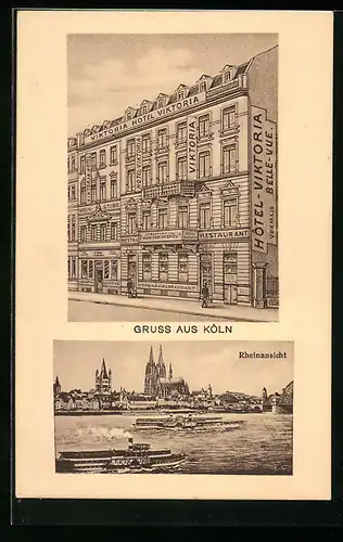 AK Köln, Rheinansicht, Hotel Viktoria, Maximilianstr. 50