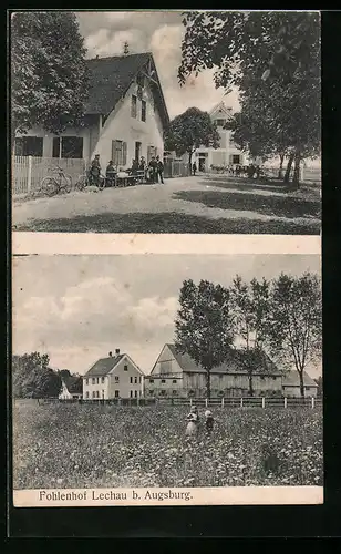 AK Lechau bei Augsburg, Gasthaus Forellenhof Lechau, Strassen- und Gesamtansicht