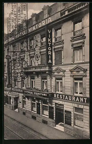 AK Köln, Hotel-Restaurant Viktoria in der Maximinenstrasse 50, Strassenansicht aus der Vogelschau