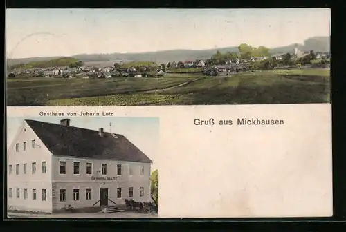 AK Mickhausen, Gesamtansicht und Gasthaus Johann Lutz