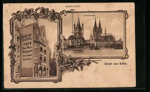 AK Köln, Rhein-Hotel, Totalansicht