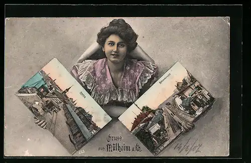 AK Mülheim a. Rh., Hafen, Bahnhof