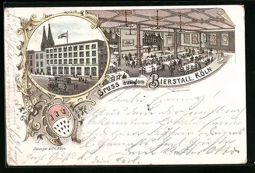 Lithographie Köln, Hotel de Belgigue, Münchener Bier Salon