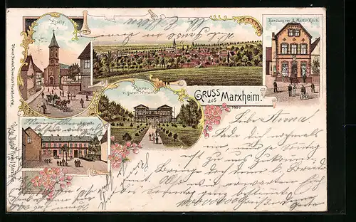 Lithographie Marxheim, Kirche, Handlung von Martin Kaus, Kloster