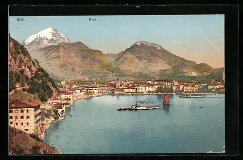 AK Riva, Ortsansicht mit Dampfer