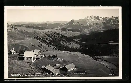 AK Alpe di Siusi, Albergo Pensione Dialer, Alpe di Siusi verso le Alpi di Zillertal, Grupppo di Odle